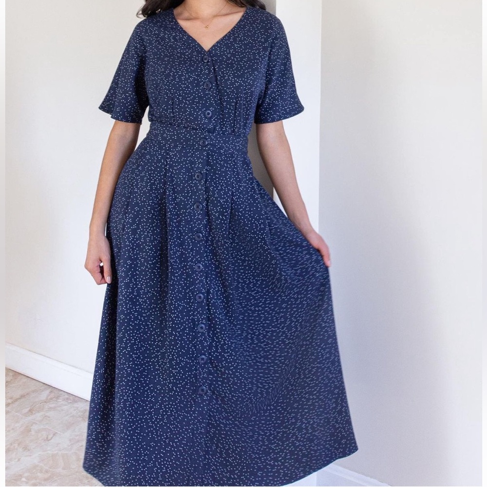 VETTA Two Peace MIDI DRESS Size 0 Color: Navy / White Dot